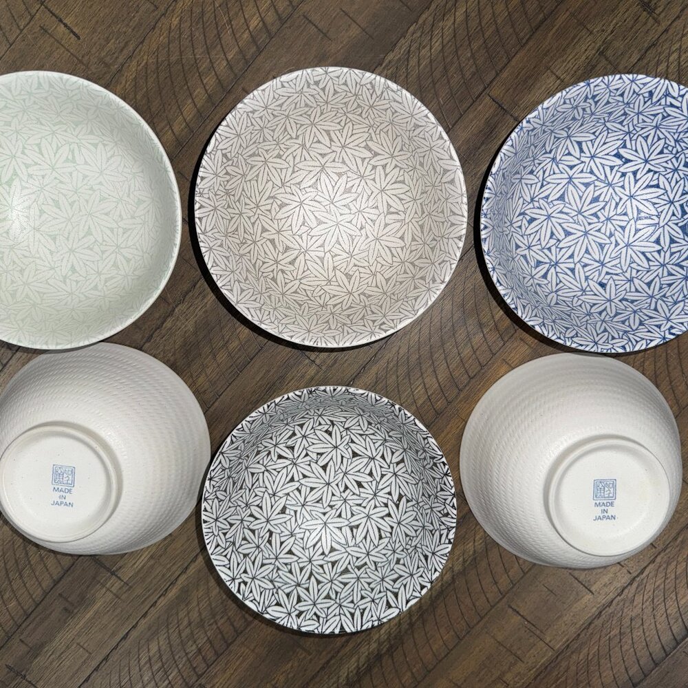 Vintage Japanese Rice Bowl Per Item Blue Gray Matte Maple Leaf Momiji Print 🍁